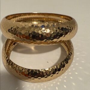 Gold Hammered Bangle set of Two Bracelets